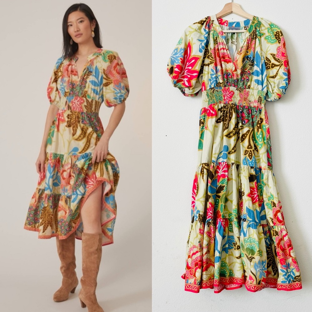 Anthropologie Conditions Apply SIZE 8 Puff sleeve midi tiered dress